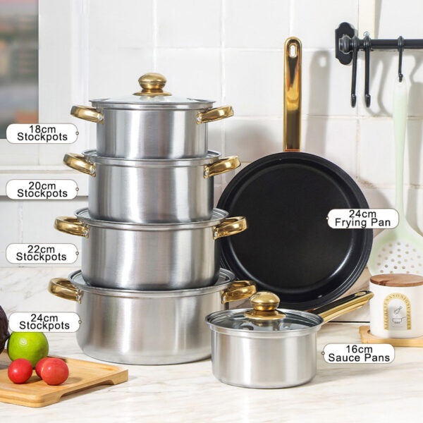 Pan and Pot Cookware Set, Stainless Steel, 12 piece, 1KP2281 - Image 3