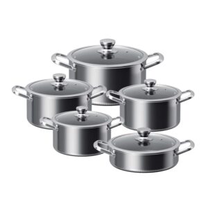 Tri-Ply Stainless Steel Cookware Set, Honeycomb Non-Stick Technology, 10 Piece