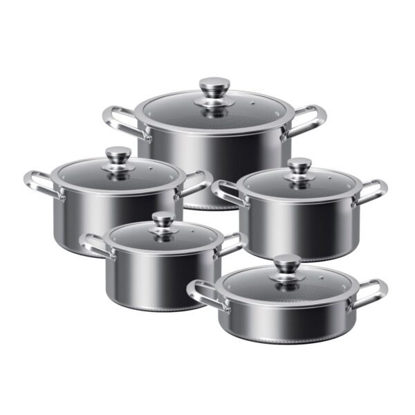 Tri-Ply Stainless Steel Cookware Set, Honeycomb Non-Stick Technology, 10 Piece