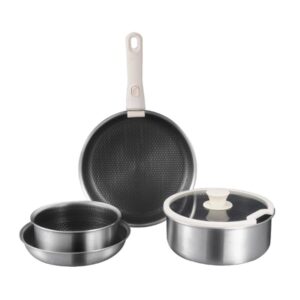 Tri-3-Ply Cookware Set with Detachable Handle, Honeycomb Non-Stick Technology, 6 Piece