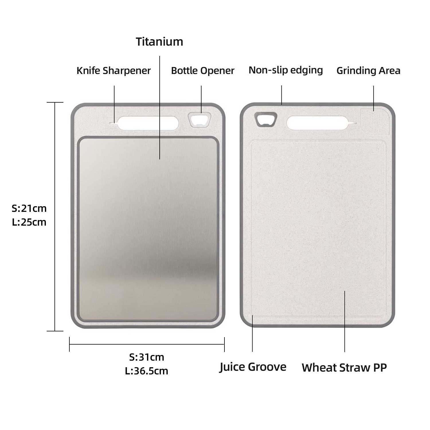 Multifunctional Double-Sided Chopping Board, Titanium, with Bottle Opener & Knife Sharpener, 1KP2314 - Image 8