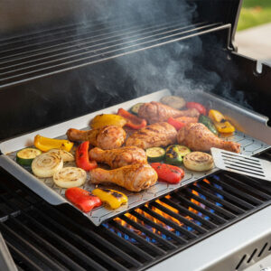 Stainless Steel Grill Tray BBQ Vegetable Grilling Basket with Handle BGB103