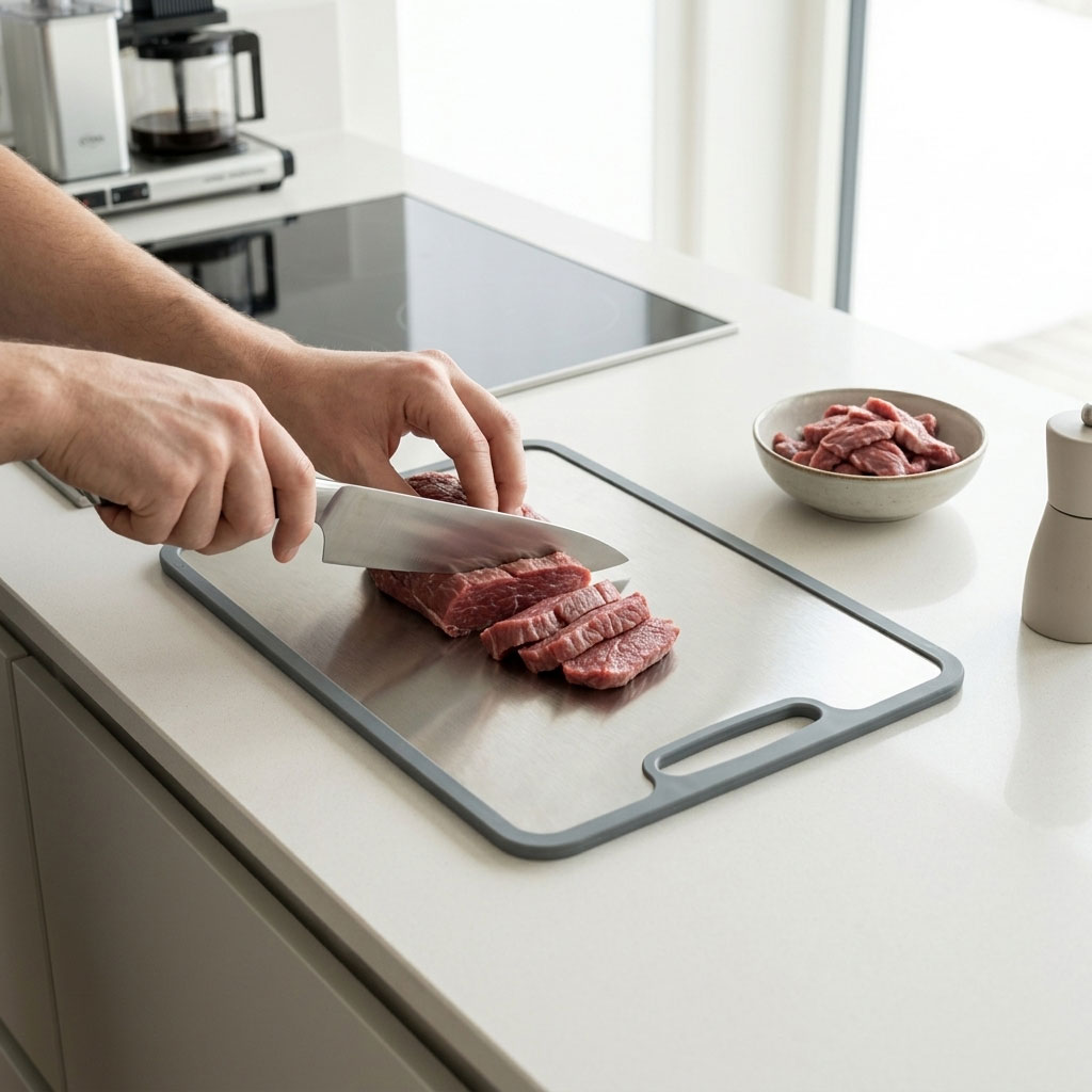 Double-Sided 304 Stainless Steel & Titanium Cutting Boards, Anti-Slip, CCB07 - Image 7