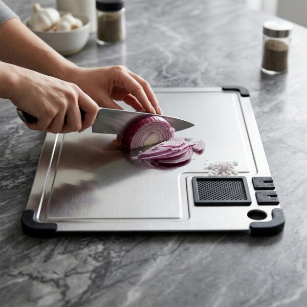 Home插图12 304 Stainless Steel Cutting Board, Built-in Sharpeners, Grater, CCB11