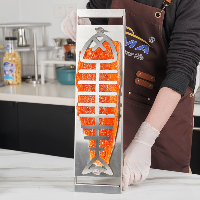 Stainless Steel Flame Salmon Board with Fish-Bone Holder, Flammlachsbrett, FSB07 - Image 7
