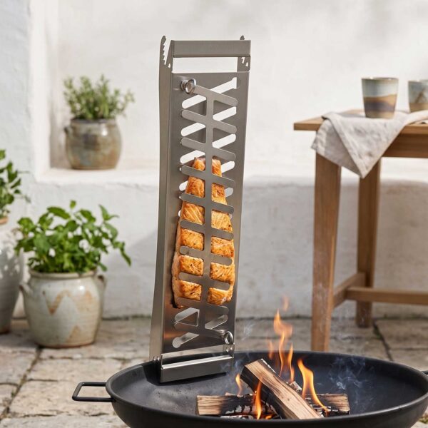Home插图12 Stainless Steel Flame Salmon Holder, Multi-Functional, BBQ Grill Rack, FSB10