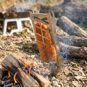 Stainless Steel Flame Salmon Holder, Multi-Functional, BBQ Grill Rack, FSB11